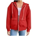 thumbnail image 1 of Enjoytime Zip Up Hoodie Women Solid Color Long Sleeve Lightweight Jackets Fall Winter Casual Loose Sweatshirt with Pockets Red XL, 1 of 5