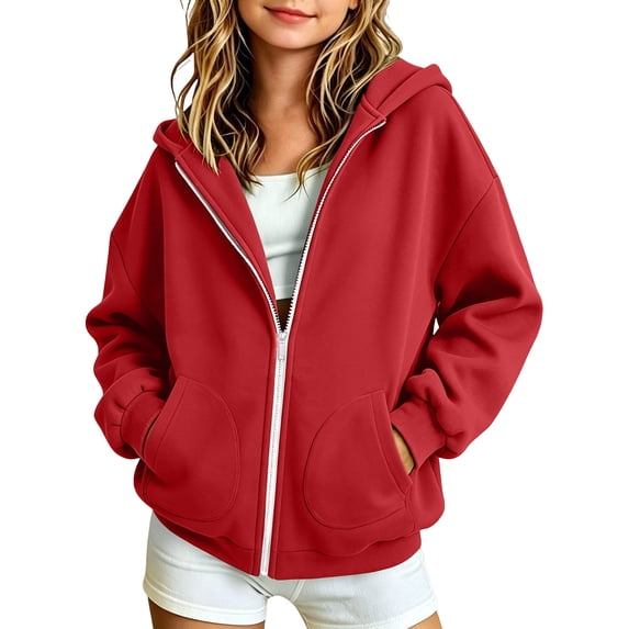 Enjoytime Zip Up Hoodies for Teen Girls Long Sleeve Hooded Sweatshirts Fall Winter Fleece Casual Jacket with Pockets