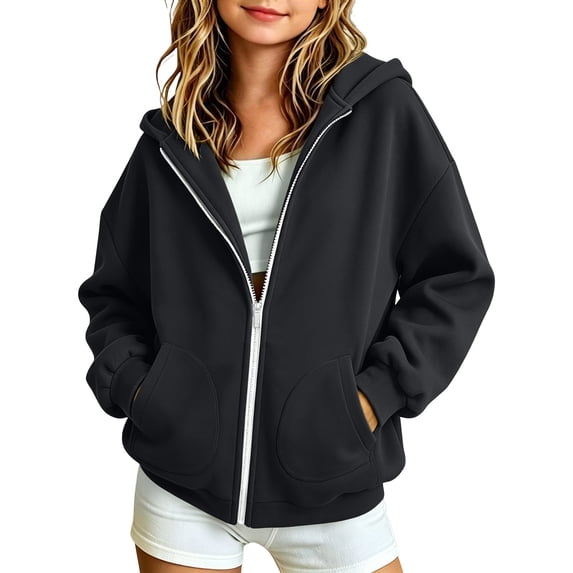 Enjoytime Zip Up Hoodies for Teen Girls Long Sleeve Hooded Sweatshirts Fall Winter Fleece Casual Jacket with Pockets