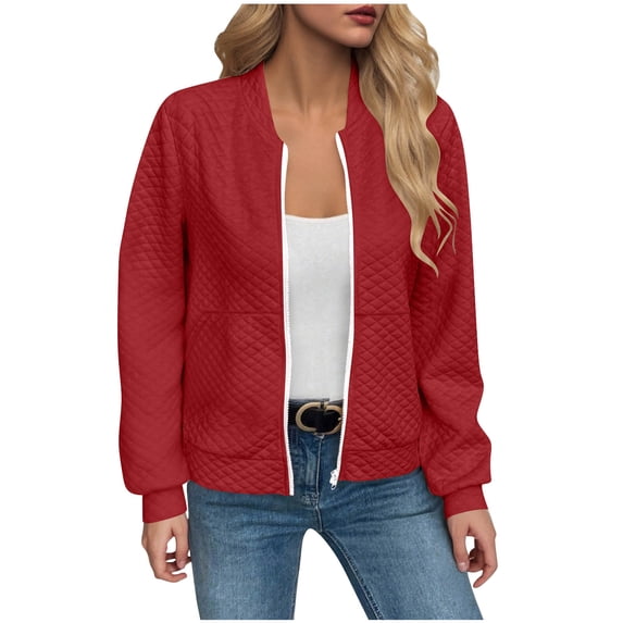 Enjoytime Zip Up Jackets for Women Solid Color Long Sleeve Casual Loose Outerwear 2025 Fall Fashion Winter Coats Red S