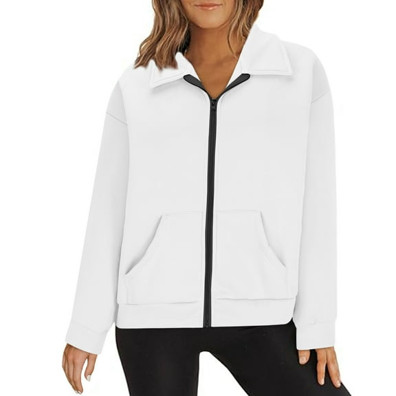 Enjoytime Zip Up Sweatshirt Women Casual Solid Color Long Sleeve Shirts with Pockets Lightweight Loose Tops 2025