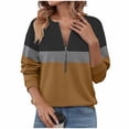 thumbnail image 1 of Enjoytime Zip Up Sweatshirt Women Fall Winter Patchwork Long Sleeve Tops Comfy Fashion Pullover Oversized Sweatshirts Brown M, 1 of 3
