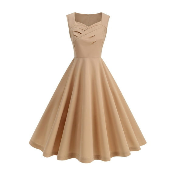 Enjoytime formal Dresses for Women Solid Color Square Neck Sleeveless Midi Dress Summer Fashion Vintage Elegant Holiday Party Dresses