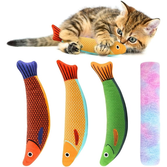 Enkarl Cat Toys 4 Pack Catnip Saury Fish Toys for Bored Indoor Cats Soft Plush Kitten Toy with Crinkle Sound Interactive Chew Cute Toys for All Breeds