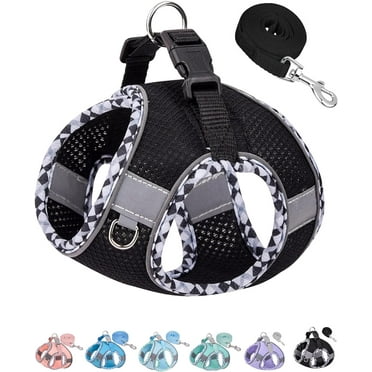 Enkarl Dog Harness (Black, L) - Jacquard Mesh, Velcro Design, Reflective Strip, No Pull, Puppy Harness and Leash Set, Small to Medium Dogs, Walking, Running, Training