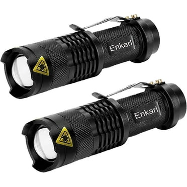 Enkarl LED Torch, Mini LED Flashlight, 2 Packs of Super Bright 350 Lumen 3 Modes Zoomable AA Battery Powered Torch Light with Clip for Fishing Camping Outdoors(Battery No Included) (2 Packs)