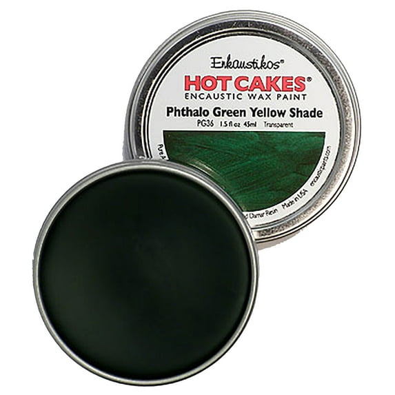 Enkaustikos Hot Cake Encaustic Wax Paint, 1.5 oz. Tin, Pthalo Green Yellow Shade