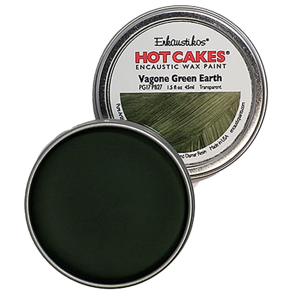 Enkaustikos Hot Cake Encaustic Wax Paint, 1.5 oz. Tin, Vagone Green Earth