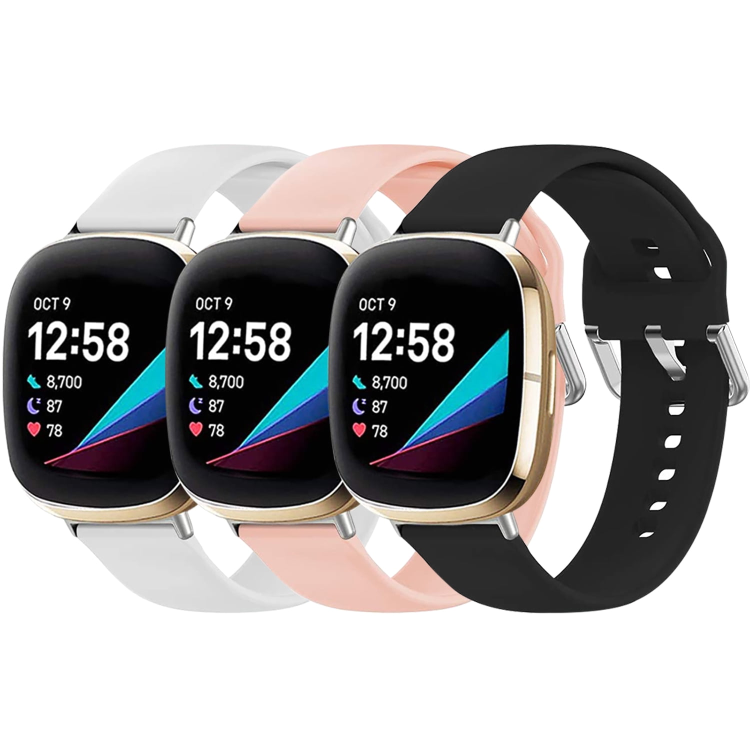 Enkey 3 Pack Watch Bands Compatible with Fitbit Versa 3 Fitbit Sense Versa 4 Sense 2 for Women Men Large Small Waterproof Breathable Rubber Bands Adjustable Replacement Watch Strap S Walmart