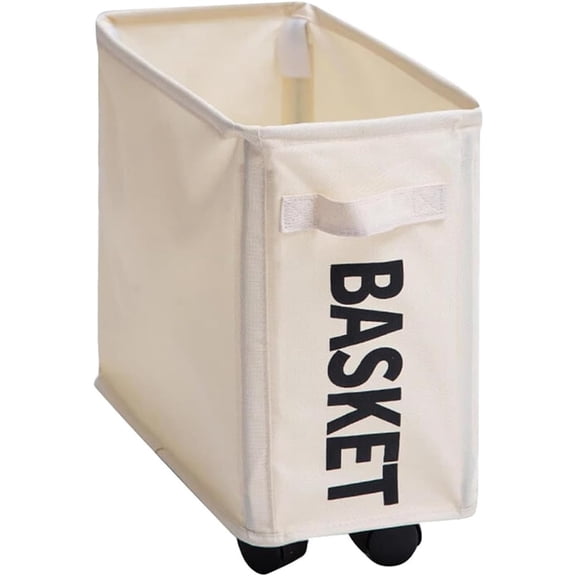 Enlarged Slim Laundry Basket Wash Bag on Wheels, Collapsible Rolling Laundry Hamper, Foldable Narrow Corner Clothes Storage Bins (white)