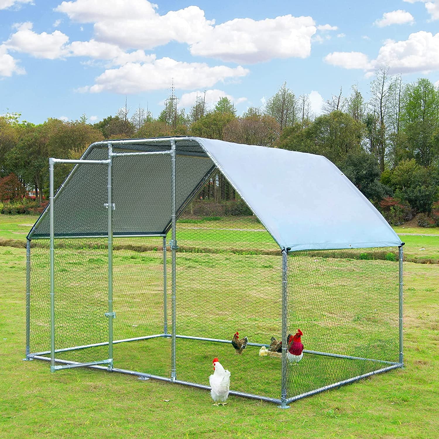 Enlarged Thicken Metal Chicken Coop Walk-in Poultry Cage House ...