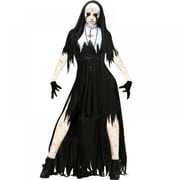 Enlightened Halloween Nun Cosplay Dress Women Fantasy Terror Disguise Party Costume Suits,Size S