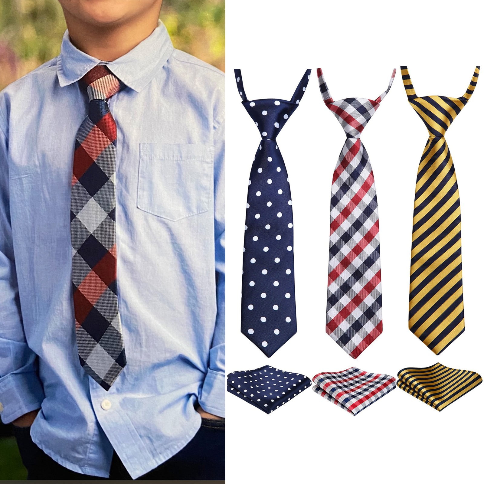 Boys Tie & Pocket Square Set - Kids Necktie For Formal, School, Wedding & Party Occasions