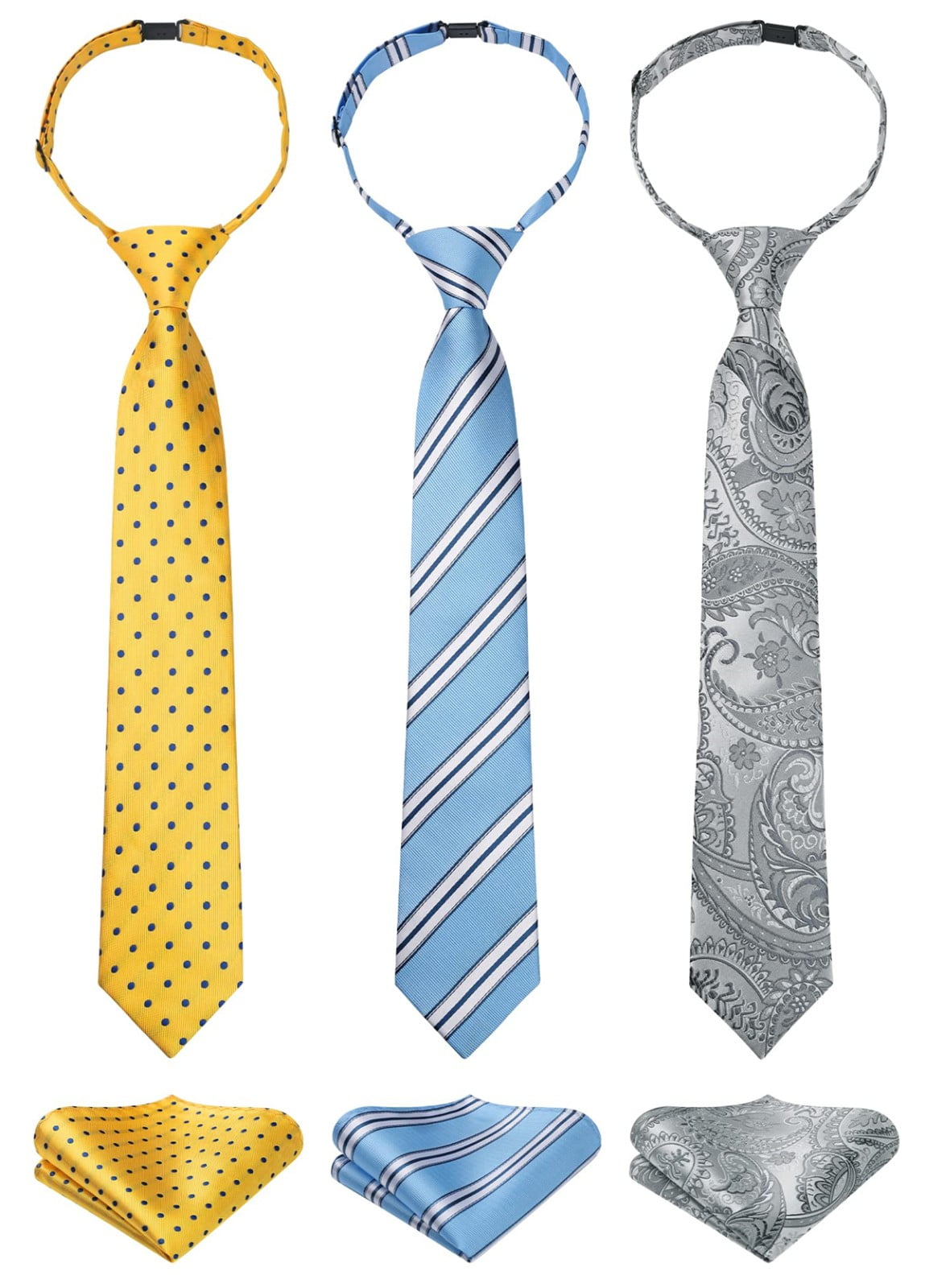 Enlision 3pcs Boys PreTied Neckties & Pocket Square Set Adjustable