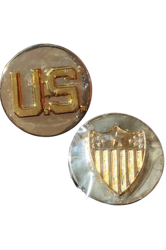 Enlisted Collar Device Pin Set: U.S. & Adjutant General Discs, 1"D, Gold, NIP