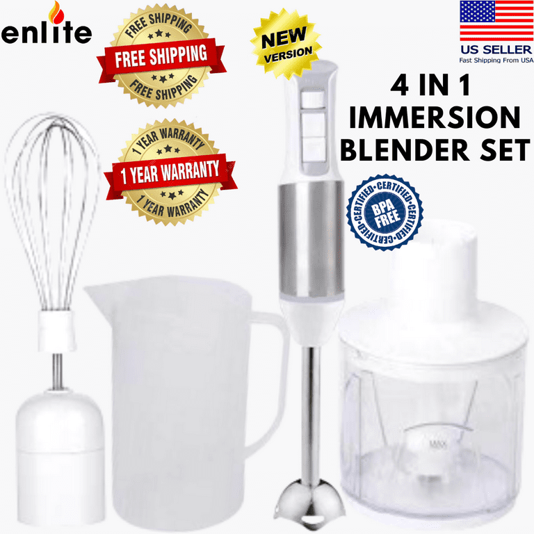 4-in-1 Immersion Handheld Blender Heavy Duty Copper Motor Brushed