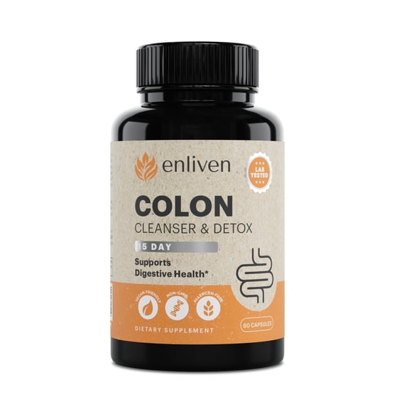 Enliven 15-Day Colon Cleanse Detox for Gut Health & Constipation Relief | 60 Capsules Made in USA