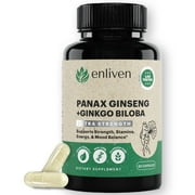 Enliven Panax Ginseng & Ginkgo Biloba Extract Supplement, 60 Capsules, Herbal Support
