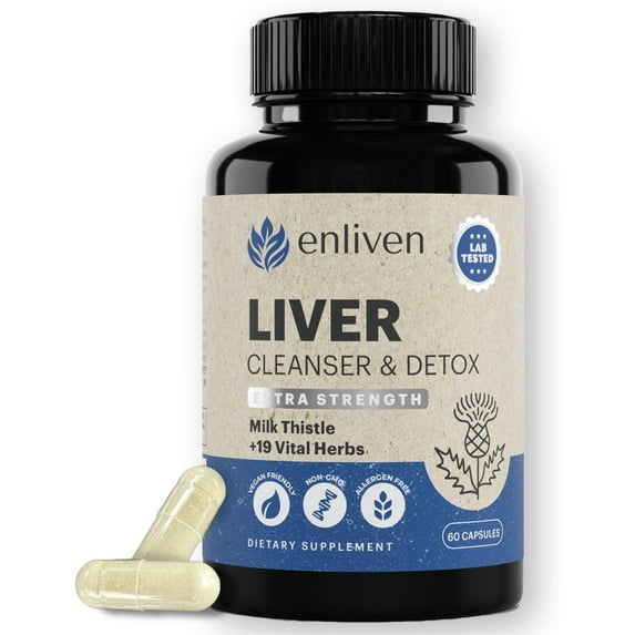 Enliven Liver Cleanse Detox & Repair | Milk Thistle Liver Support | 60 Capsules | USA Made