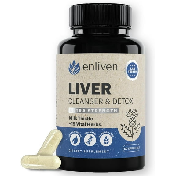 Enliven Liver Cleanse Detox & Repair | Milk Thistle Liver Support | 60 Capsules | USA Made
