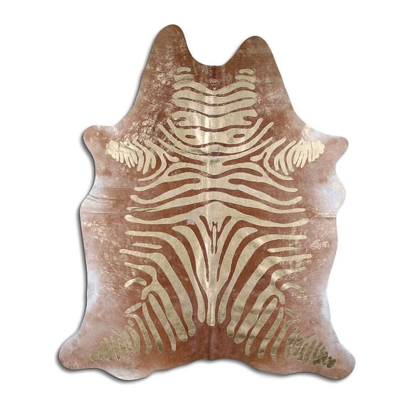 Enlivening cowhide rugs for sale GOLD METALLIC ZEBRA ON CAMEL rug