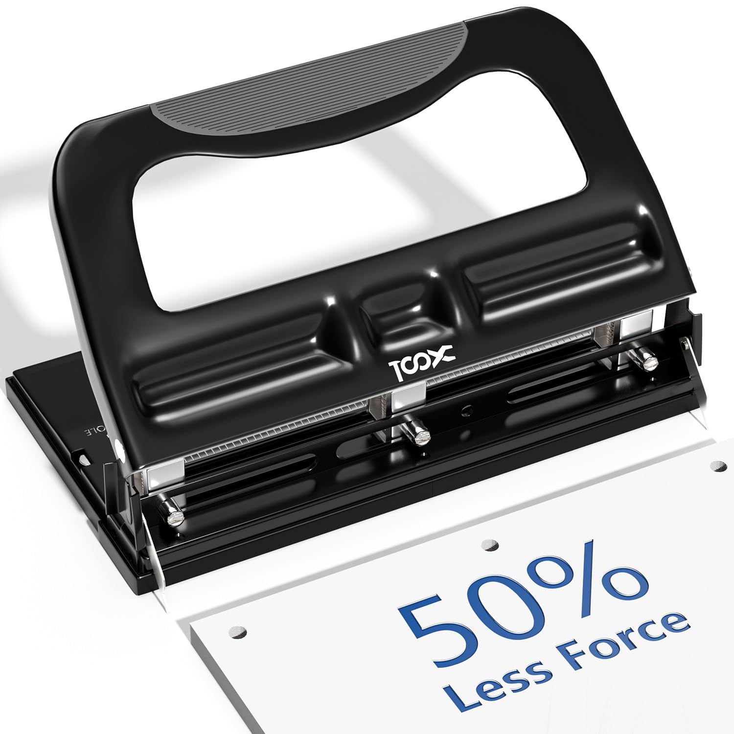 XOOL 3 Hole Punch, Desktop Hole Puncher 2-3 Holes Adjustable 40 Sheet Punch Capacity Metal Heavy Duty Paper Punch Black