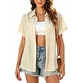thumbnail image 1 of Enmain Womens Button Down Shirt Short Sleeve Collared Textured Summer Tops Casual Beach Shirt Beige L, 1 of 8