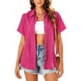 thumbnail image 1 of Enmain Womens Button Down Shirt Short Sleeve Collared Textured Summer Tops Casual Beach Shirt Red XL, 1 of 8
