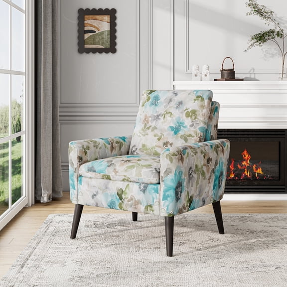 Enna Accent Arm Chair in Amber Damask Pattern with Dark Brown Solid Wood Legs