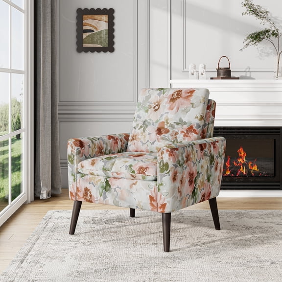 Enna Accent Arm Chair in Amber Damask Pattern with Dark Brown Solid Wood Legs