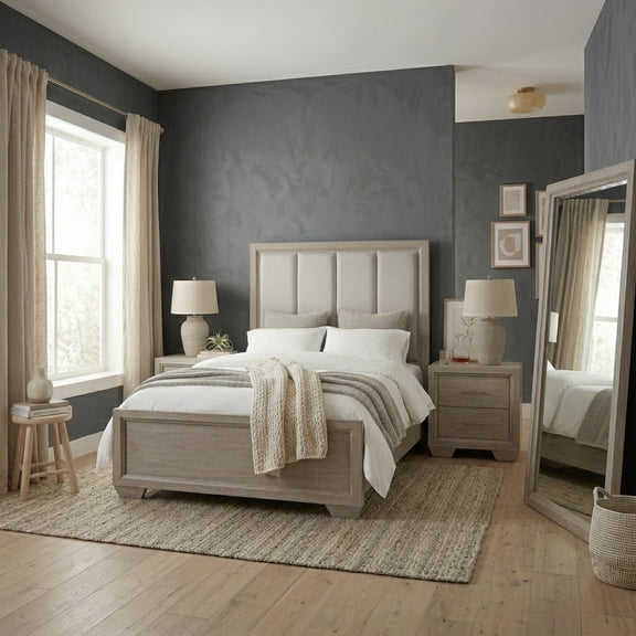 Ennesley Gray Wood Upholstered Panel Bed, Full Size