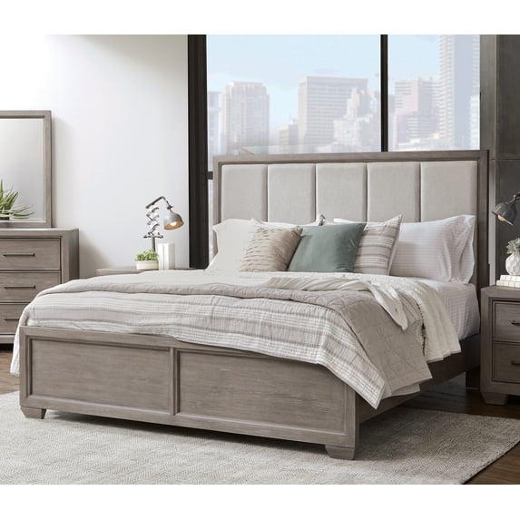 Ennesley Gray Wood Upholstered Panel Bed, King Size
