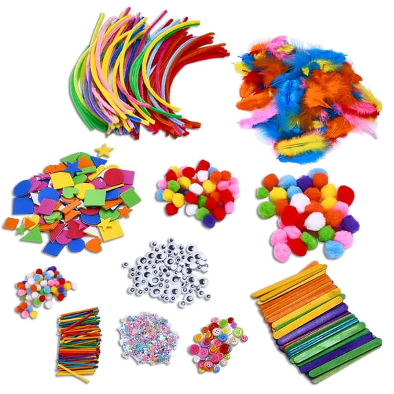 Enno Vatti Arts and Craft Supplies for Kids - DIY 1750pc Art Kit Materials - Craft Box for Kids - Bulk Classroom Art Supplies for Children - Craft Bundles for Kids - H0.08xL11.4xW0.4 inch