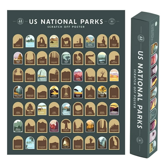 Enno Vatti US National Parks Scratch Poster - Map of 63 National Parks of the United States - Travel Bucket List - Gift for Travelers - Road Trip Adventure Checklist - Pop Chart - 16" x 20" Country