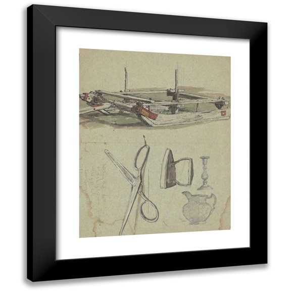 Enoch Wood Perry Jr. 12x14 Black Modern Framed Museum Art Print Titled - Studies of a Sled and Various Household Objects (C. 1870-1890)