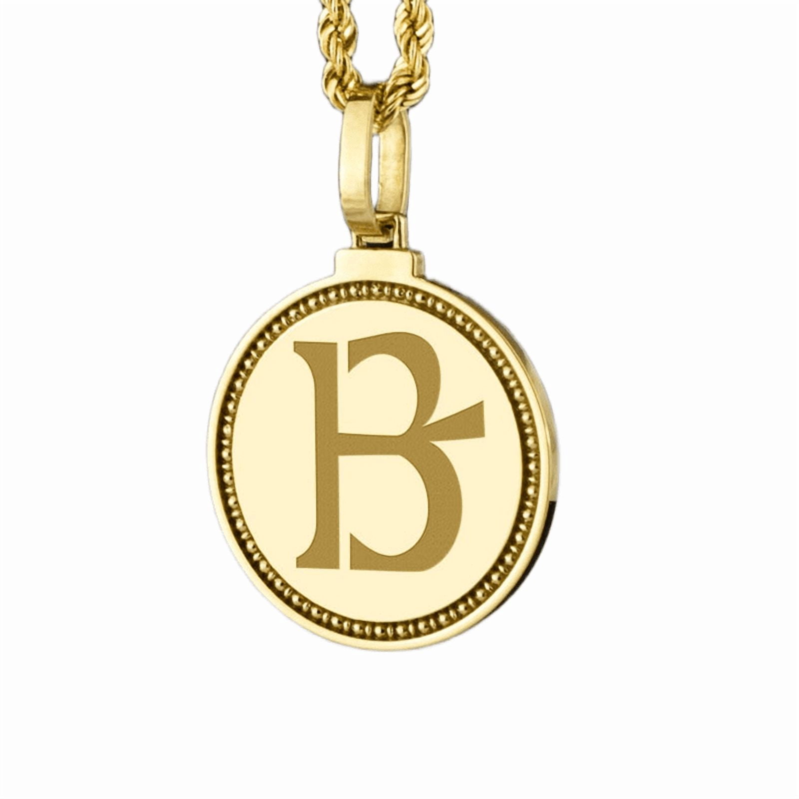 Engraved Chain Pattern Enochian Letter Engraved Pendant Necklace, Gold Plated Brass Round ...