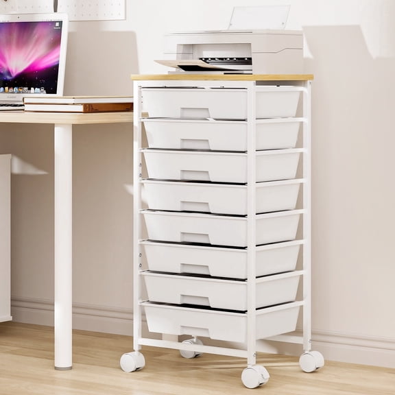 Enogets Rolling Utility Cart with 8 Drawers, Scrapbook Paper &tools Office School GarageOrganizer, White