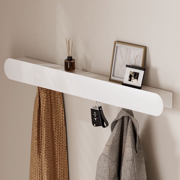 Enogets Wall Mount Coat Rack, 6 Hidden Hooks & Storage Organizer for Entryway, Living Room, Bedroom (White)