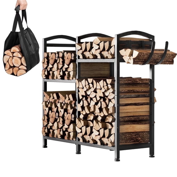 Enogets Firewood Rack with 2 Hooks and Carry Bag, Wood Storage Holder for Indoor & Outdoor Use