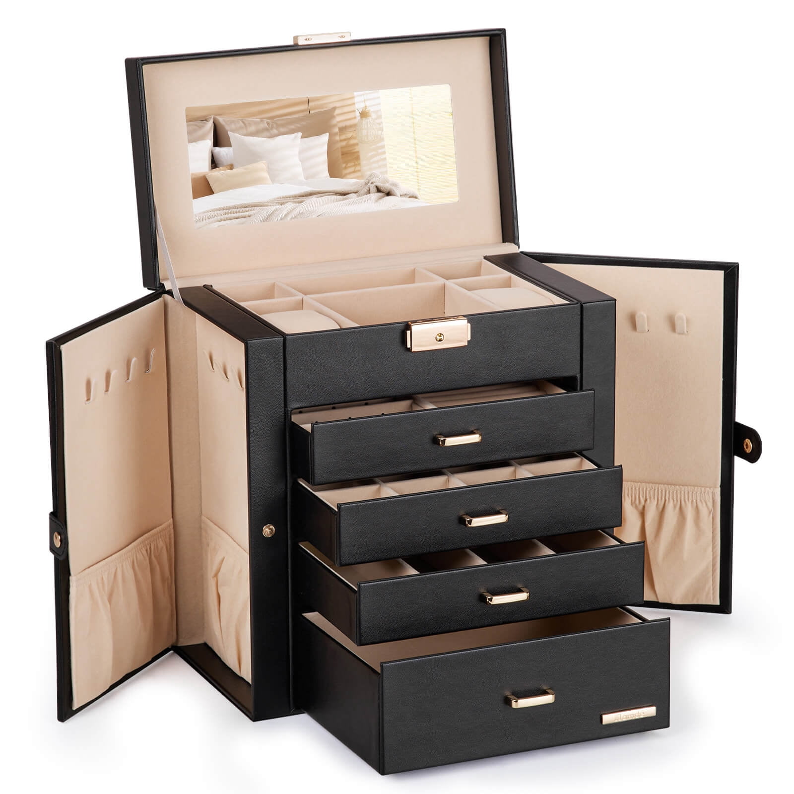 Enogets Large Jewelry Box for Women with Lock, Mirror Jewelry Organizer ...