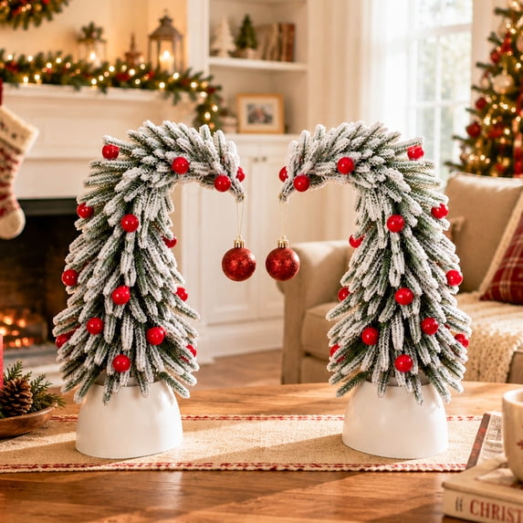 Enogets Mini Elf Hat Tabletop Christmas Trees, with 22 Red Berry, Hanging Ornament, 2 Pcs