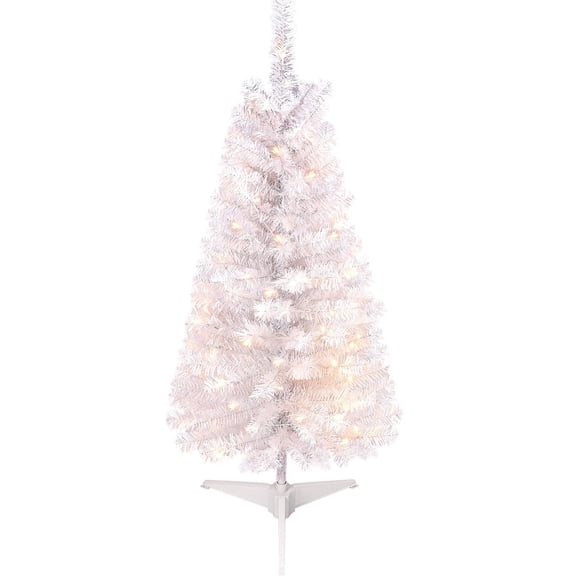 Enogets Pre-Lit Artificial Christmas Tree with Warmwhite Lights, 4ft Includes Stand, Tinsel, Decorate for The Holidays, Party and Home