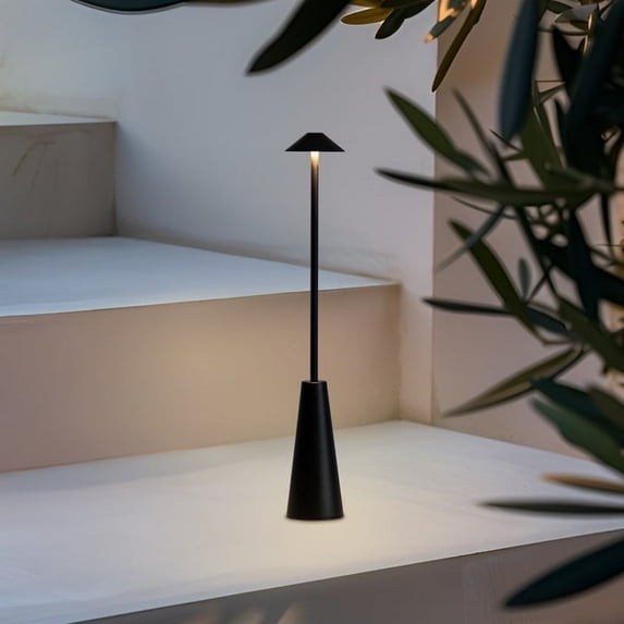 Enoki 12" Portable and Rechargeable LED Bistro Table Lamp in Black Finish, 3-Way Dimming