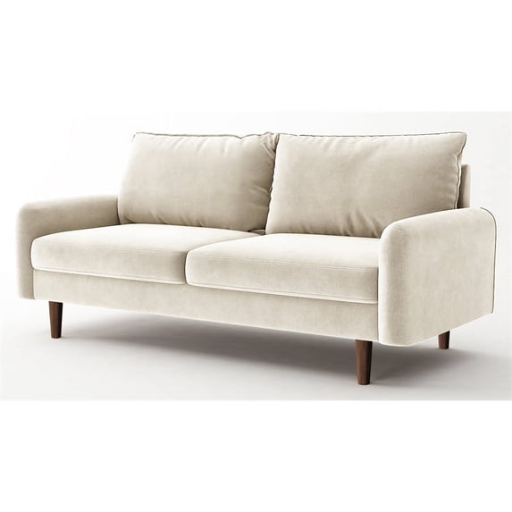 Enor Furniture Anacapa 70" Round Arm Upholstered Modern Velvet Sofa in Beige