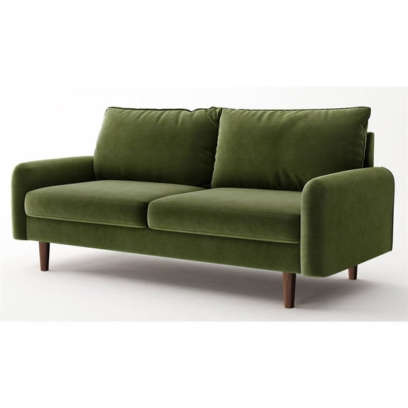 Enor Furniture Anacapa 70" Rounded Arm Upholstered Modern Velvet Sofa in Green