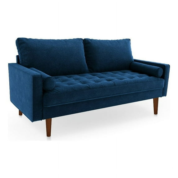 Enor Furniture Brighton 70" Square Arm Upholstered Modern Velvet Sofa in Blue