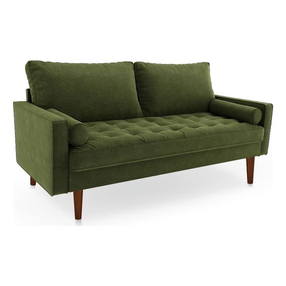 Enor Furniture Brighton 70" Square Arm Upholstered Velvet Sofa in Green