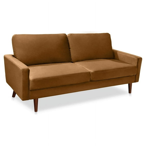 Enor Furniture Fieldstone 70" Square Arm Modern Velvet Sofa in Ginger Brown