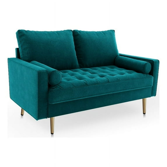 Enor Furniture Newport 58" Upholstered Modern Velvet & Metal Loveseat in Blue
