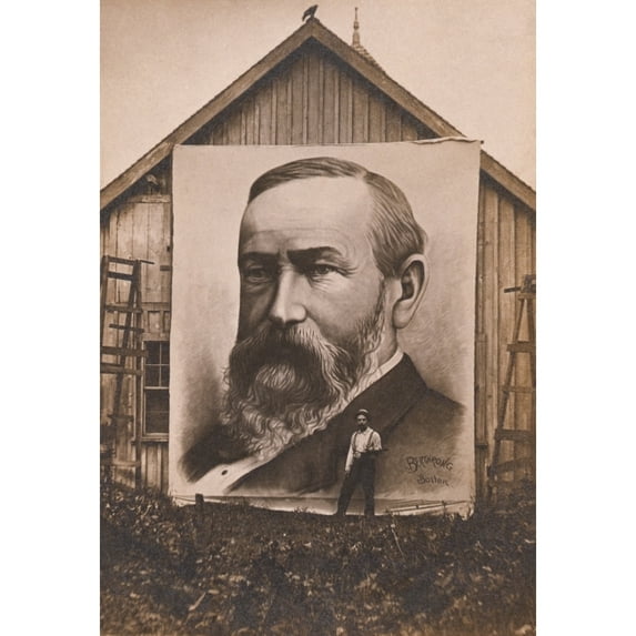 Enormous Painting Of President Benjamin Harrison Displayed On The Side Of A Barn History (18 x 24)